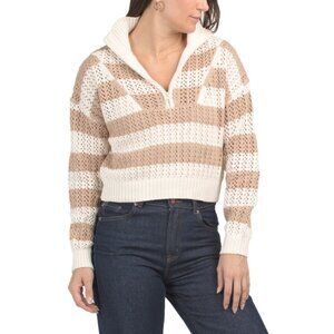 LUSH Taupe Striped Collared Sweater